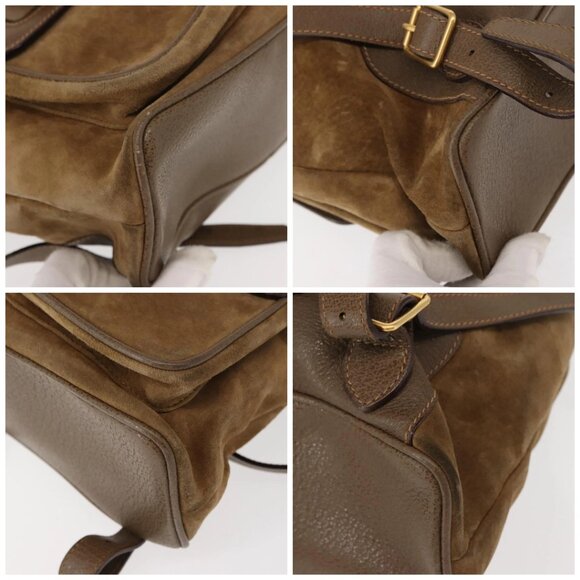 GUCCI Bamboo Backpack Suede Brown Gold 003